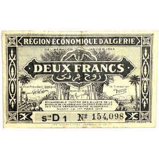 Billet 2 Francs Algérie 31 Janvier 1944