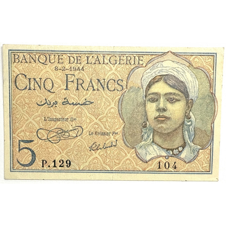 Billet 5 Francs Algérie 8-2-1944