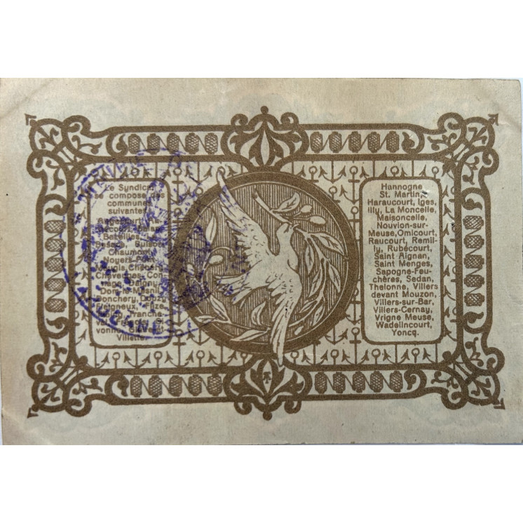 2 Francs, Syndicat Ardennais de ravitaillement pour la région de Sedan, 1917