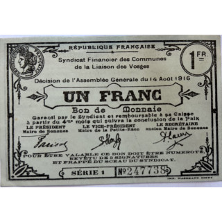 1 Franc, Bon de Monnaie, Vosges, 1916