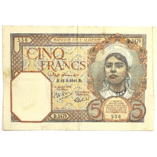 Billet 5 Francs Algérie 18-9-1941