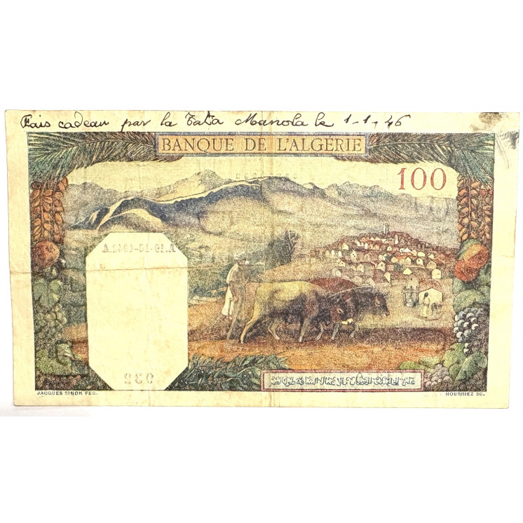 Billet 100 Francs Algérie 19-10-1942