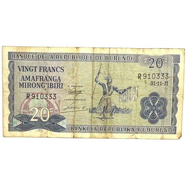 Billet de 20 Francs de la République du Burundi 01-11-71