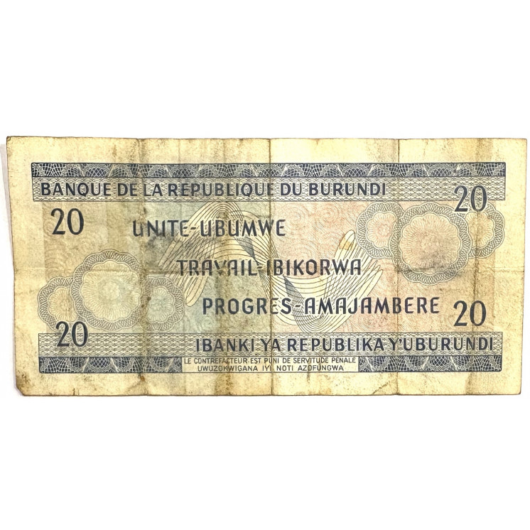 Billet de 20 Francs de la République du Burundi 01-11-71