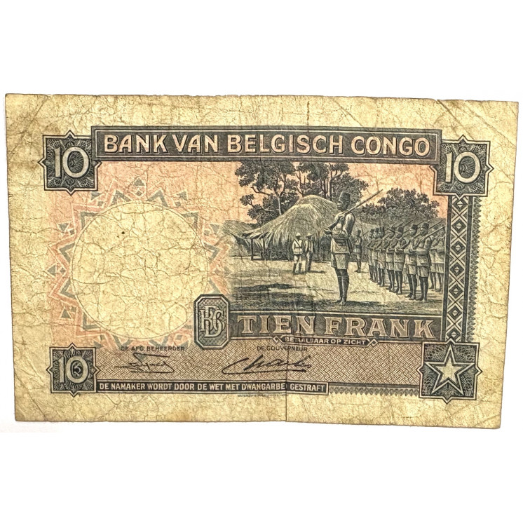 Billet de 10 Francs de la banque du Congo Belge 16-08-49