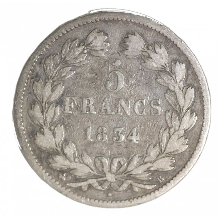 5 Francs 1834 B (Rouen) Louis Philippe Ier