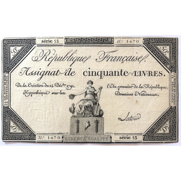 Assignat de 50 Livres, France, 1792