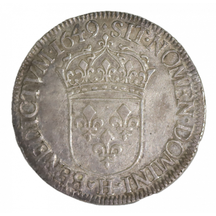 1/2 Écu à la mèche longue 1649 H (La Rochelle) Louis XIV