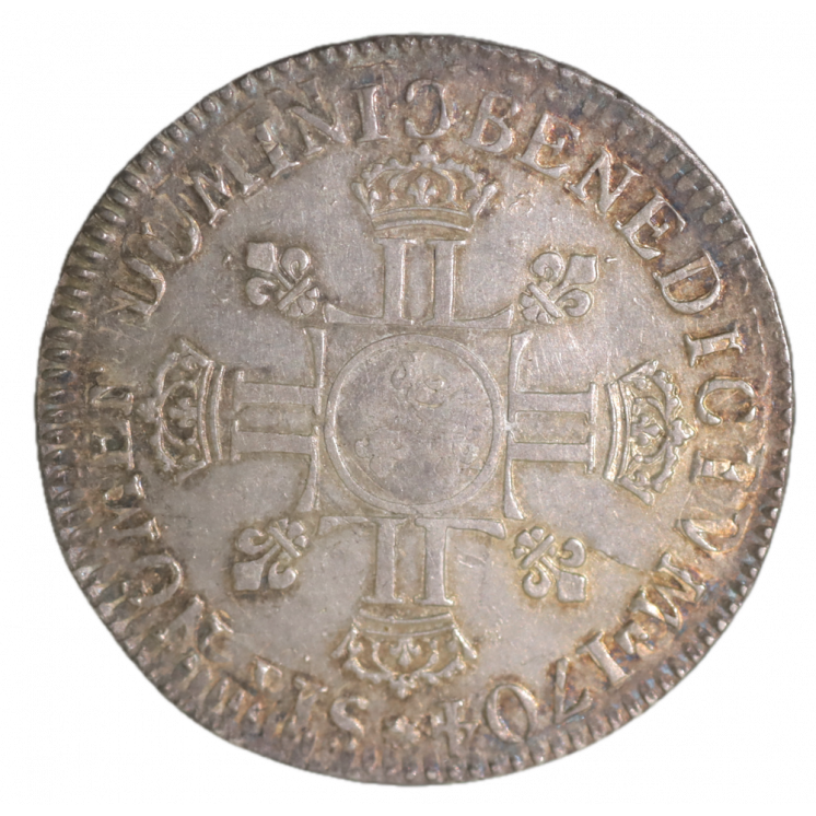 1/2 Écu aux 8 L 2ème type 1704 C (Caen) Louis XIV