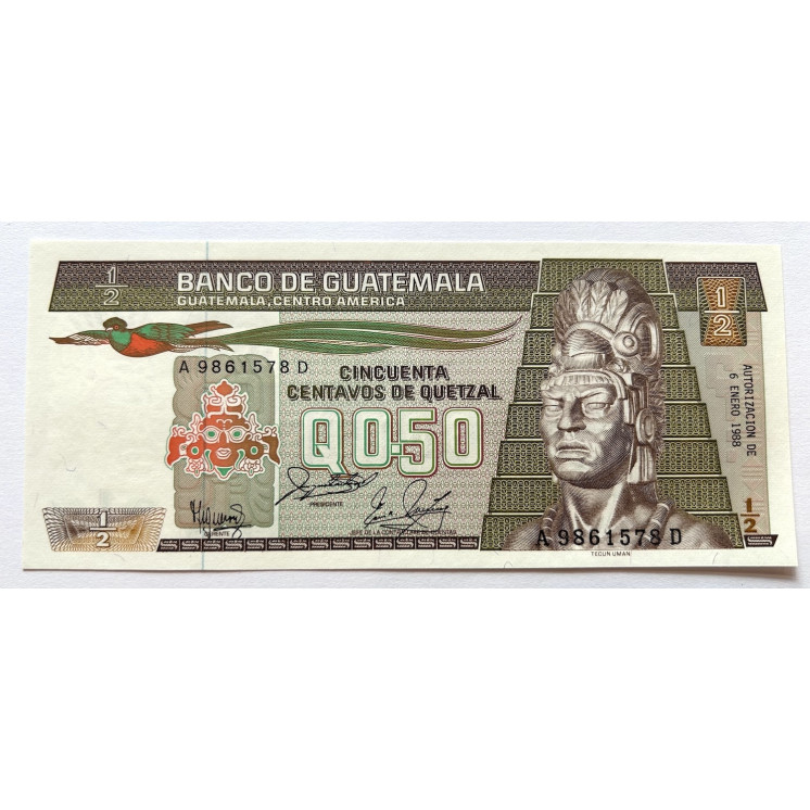 50 Centavos de Quetzal, Guatemala, 6/01/1988