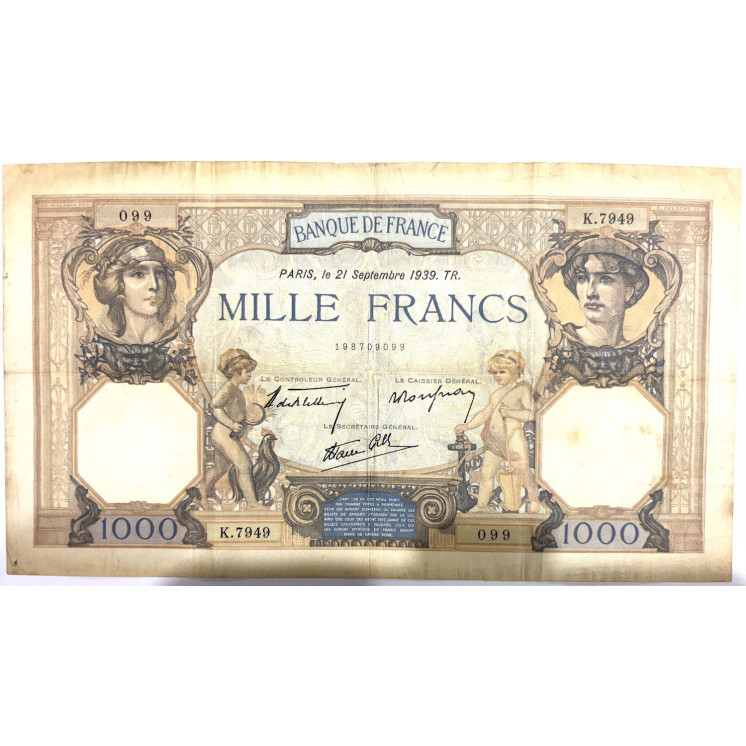 Billet 1000 Francs Cérès et Mercure 21 Septembre 1939