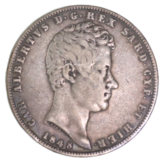 Sardaigne - 5 Lires 1848, Charles Albert
