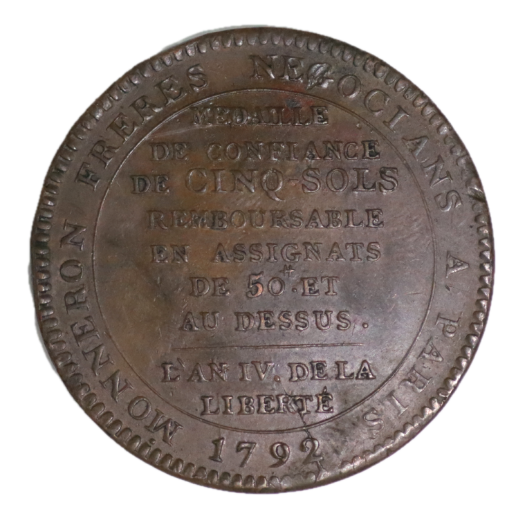 France - Révolution, Monneron de 5 Sols, 1792
