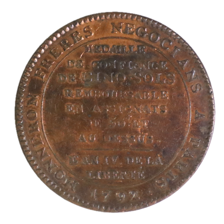 France - Révolution, Monneron de 5 Sols, 1792