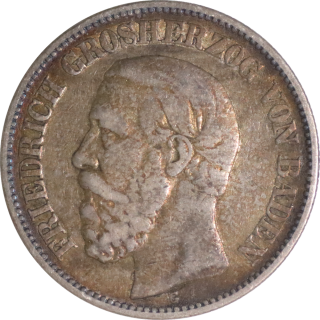 Allemagne - Baden, 2 Mark 1876 G, Friedrich I Grand Duc (1856-1907)