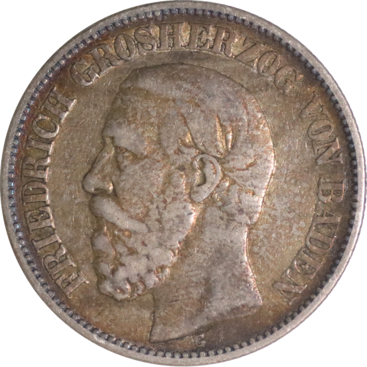 Allemagne - Baden, 2 Mark 1876 G, Friedrich I Grand Duc (1856-1907)