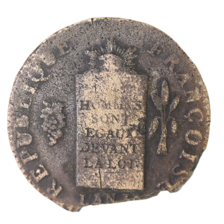 France - Convention (1792-1795), 2 Sols aux balances, cassure de flan