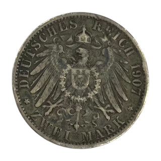 Zwei Mark Wilhelm II 1907 Argent