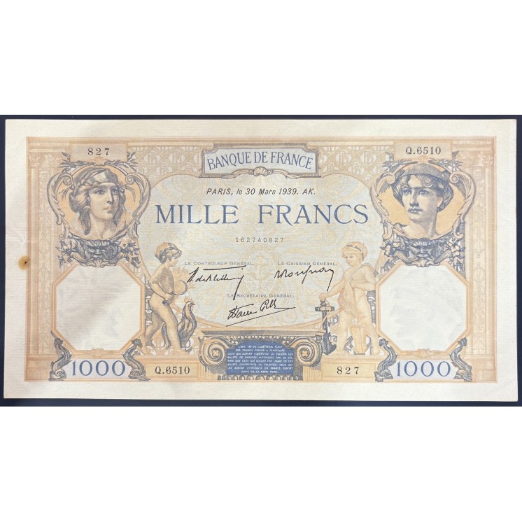 Billet 1000 Francs Cérès et Mercure 30 Mars 1939