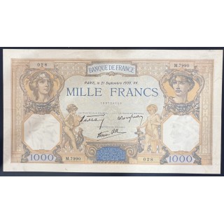 Billet 1000 Francs Cérès et Mercure 21 Septembre 1939. VK.