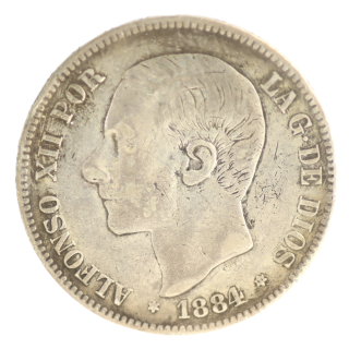 Espagne - Alphonse XII (1875-1885), 5 Pesetas 1884 MSM, Madrid