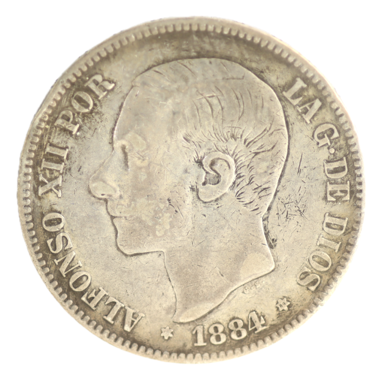 Espagne - Alphonse XII (1875-1885), 5 Pesetas 1884 MSM, Madrid