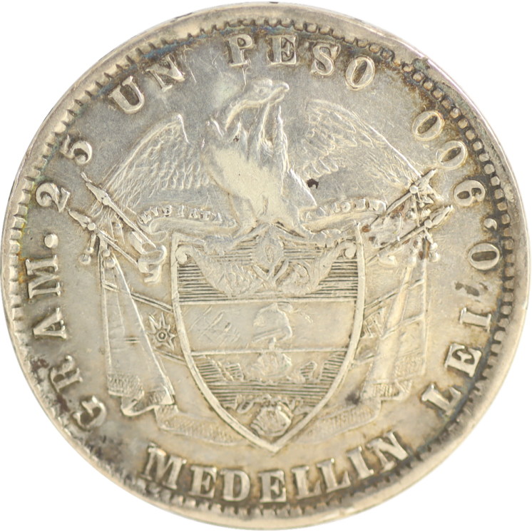 Colombie - République (1862-1886), 1 Peso 1869, Medellin