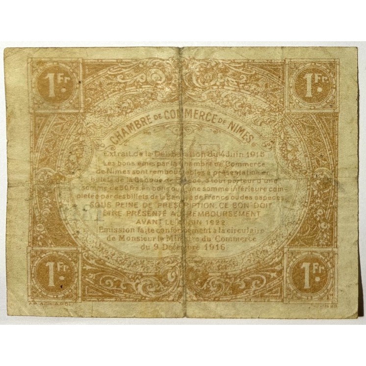 France - Chambre de Commerce de Nîmes, 1 Franc