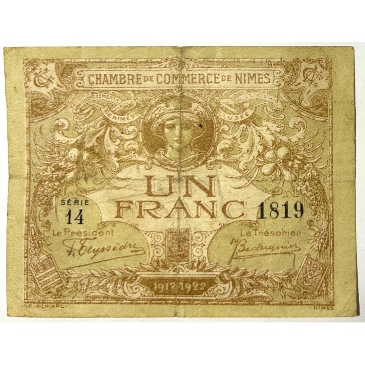 France - Chambre de Commerce de Nîmes, 1 Franc