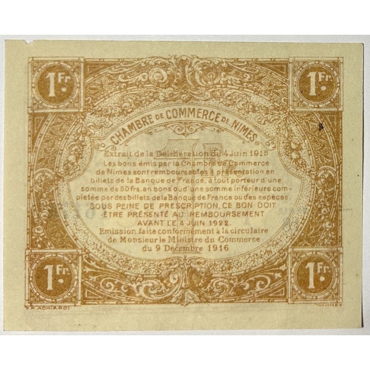 France - Chambre de Commerce de Nîmes, 1 Franc