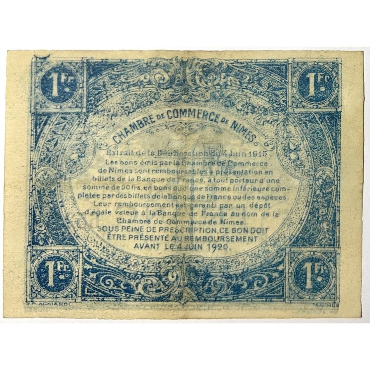 France - Chambre de Commerce de Nîmes, 1 Franc