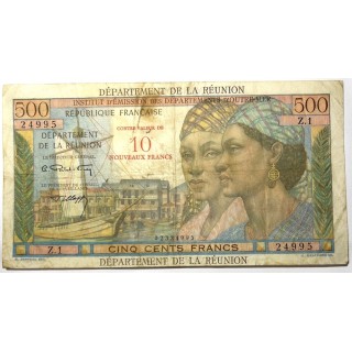 France - La Réunion, 500 Francs, Surcharge 10 Francs