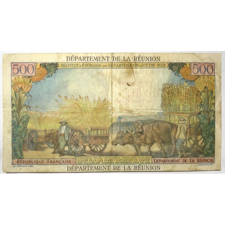 France - La Réunion, 500 Francs, Surcharge 10 Francs