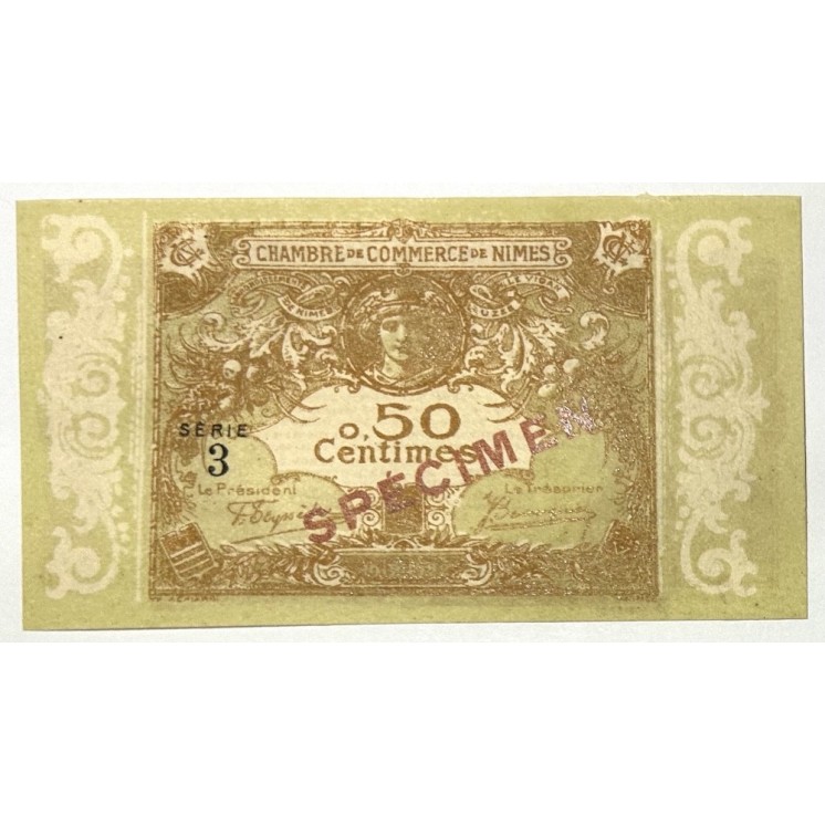 France - Chambre de Commerce de Nîmes, 50 centimes Spécimen