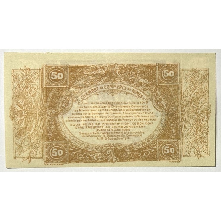 France - Chambre de Commerce de Nîmes, 50 centimes Spécimen