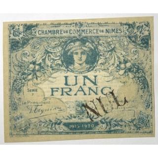 France - Chambre de Commerce de Nîmes, 1 Franc Surcharge Nul
