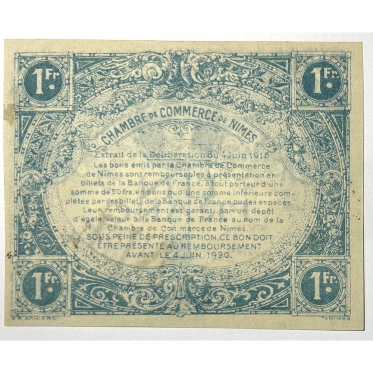 France - Chambre de Commerce de Nîmes, 1 Franc Surcharge Nul
