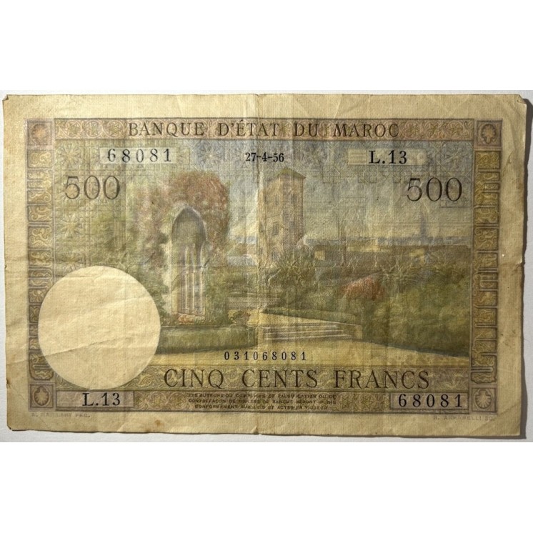 Maroc - 500 Francs, 27-4-56