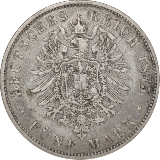 Allemagne - Hambourg, 5 Mark 1875 J