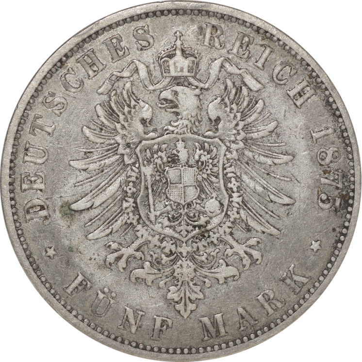 Allemagne - Hambourg, 5 Mark 1875 J