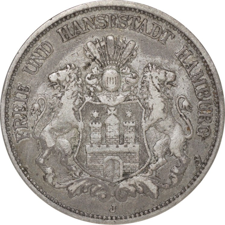 Allemagne - Hambourg, 5 Mark 1875 J
