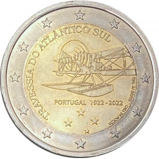 2022 - Portugal, 2 euros 100 ans de la 1ère traversée aérienne de l'Atlantique Sud