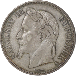 France - Napoléon III, 5 Francs Tête Laurée, 1868 A (Paris)