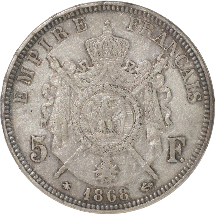 France - Napoléon III, 5 Francs Tête Laurée, 1868 A (Paris)