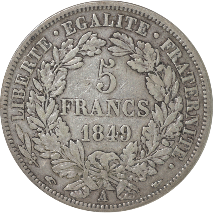 France - IIème République (1848-1852), 5 Francs Cérès 1849 A (Paris)