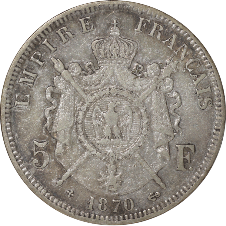 France - Napoléon III (1852-1870), 5 Francs 1870 BB (Strasbourg)