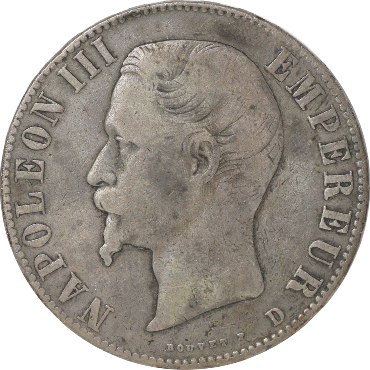 France - Napoléon III (1852-1870), 5 Francs 1855 D (Lyon)