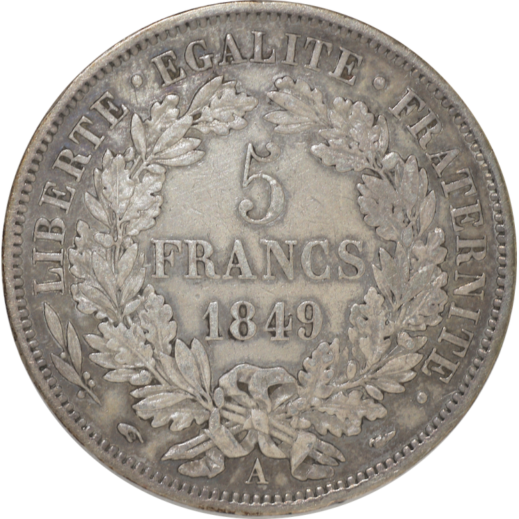France - IIème République (1848-1852), 5 Francs Cérès 1849 A (Paris)
