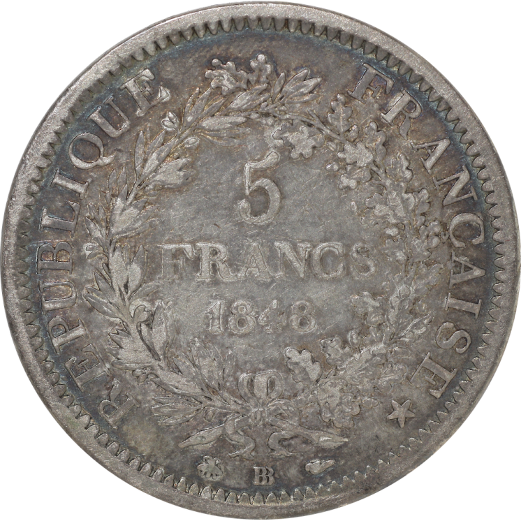 France - IIème République (1848-1852), 5 Francs Hercule 1848 BB (Strasbourg)