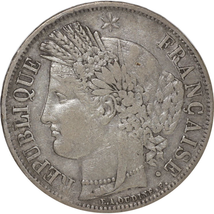 France - IIème République (1848-1852), 5 Francs Cérès 1849 BB (Strasbourg)